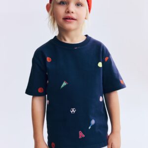 T-shirt bleu marine imprimé garçon