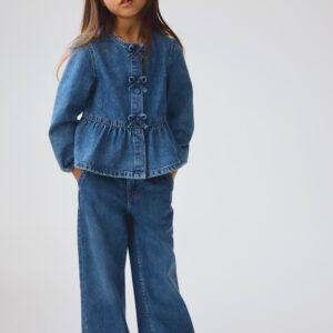 ensemble fille jean et haut en denim avec nœuds - Bleu denim - ENFANT